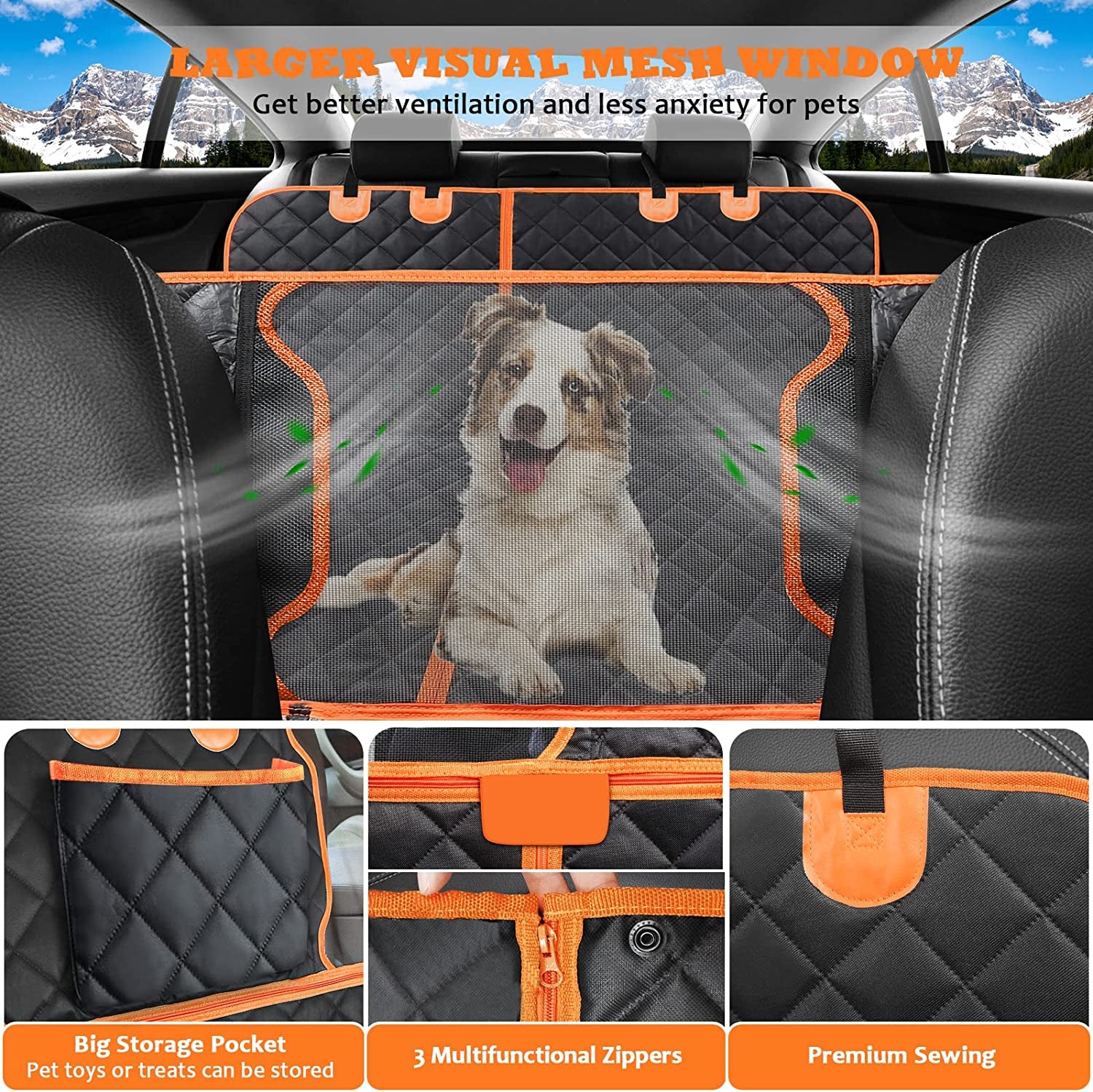 6-In-1 Dog Car Seat Cover for Back Seat, Waterproof Dog Car Hammock with Mesh Window, Non-Slip Pet Backseat Protector for Cars, Trucks and Suvs