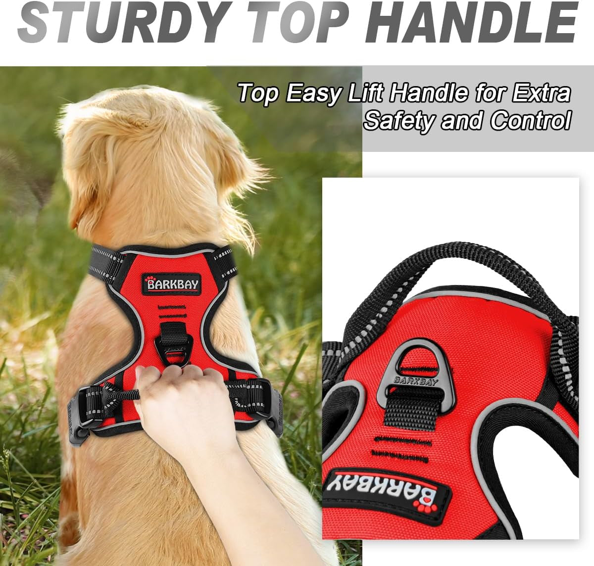 No Pull Dog Harness Front Clip Heavy Duty Reflective Easy Control Handle for Large Dog Walking(Red,L)