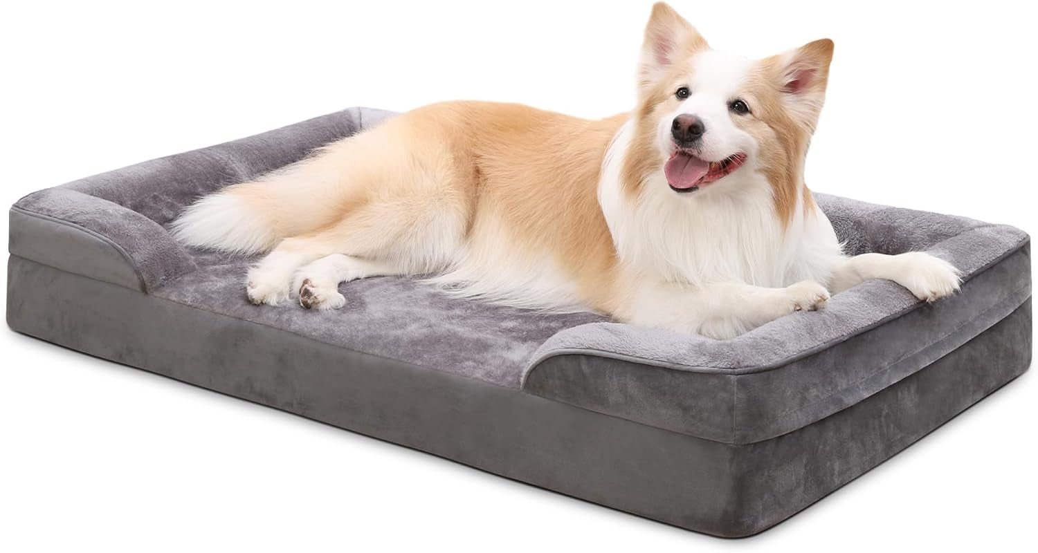 Orthopedic Dog Beds Large Sized Dog Waterproof XL Dog Bed with Sides Non-Slip Bottom Extra Large Dog Couch Bed with Washable Removable Cover, Gray, 44X32Inch