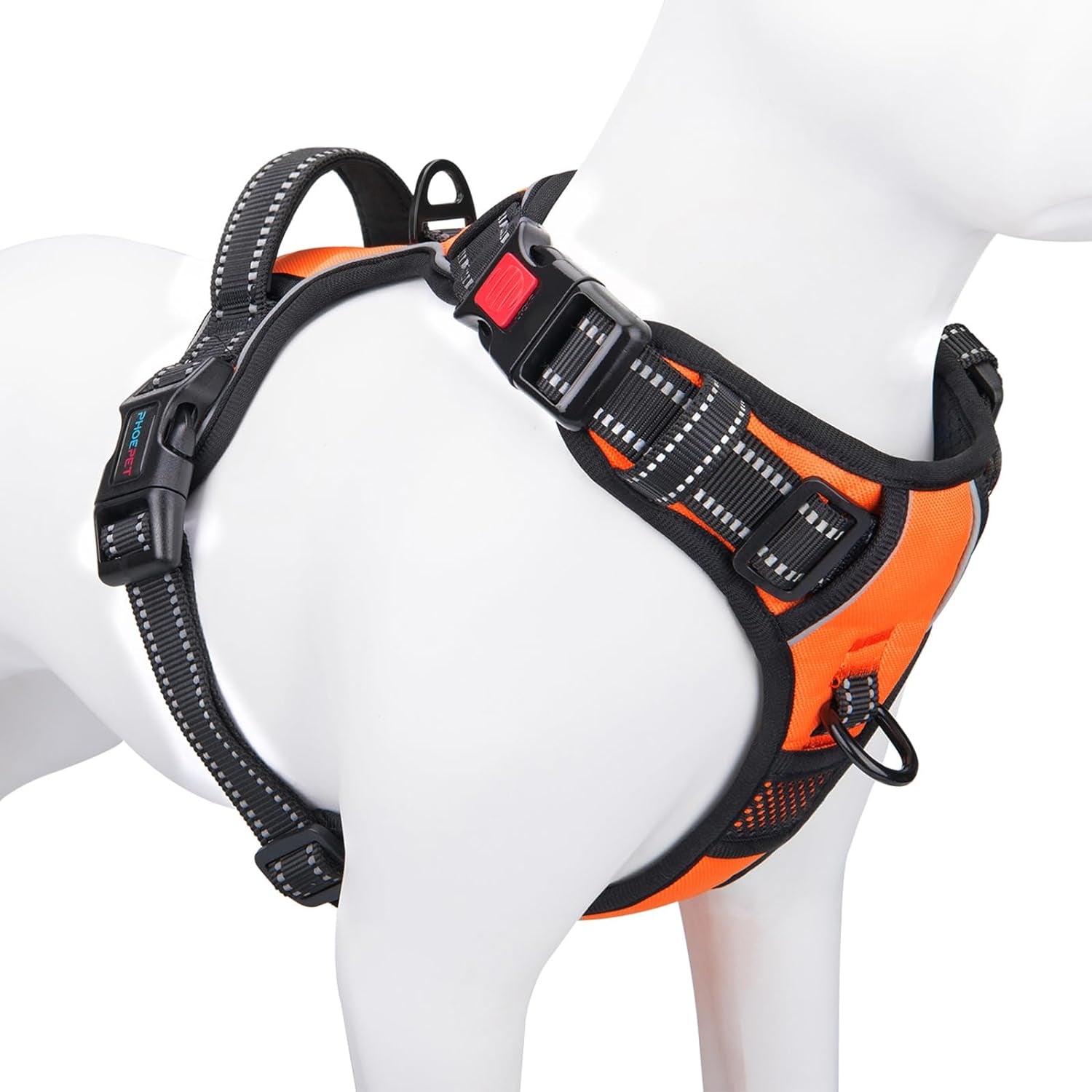 No Pull Dog Harness Medium Reflective Front Clip Vest with Handle,Adjustable 2 Metal Rings 3 Buckles,[Easy to Put on & Take Off](M, Orange)