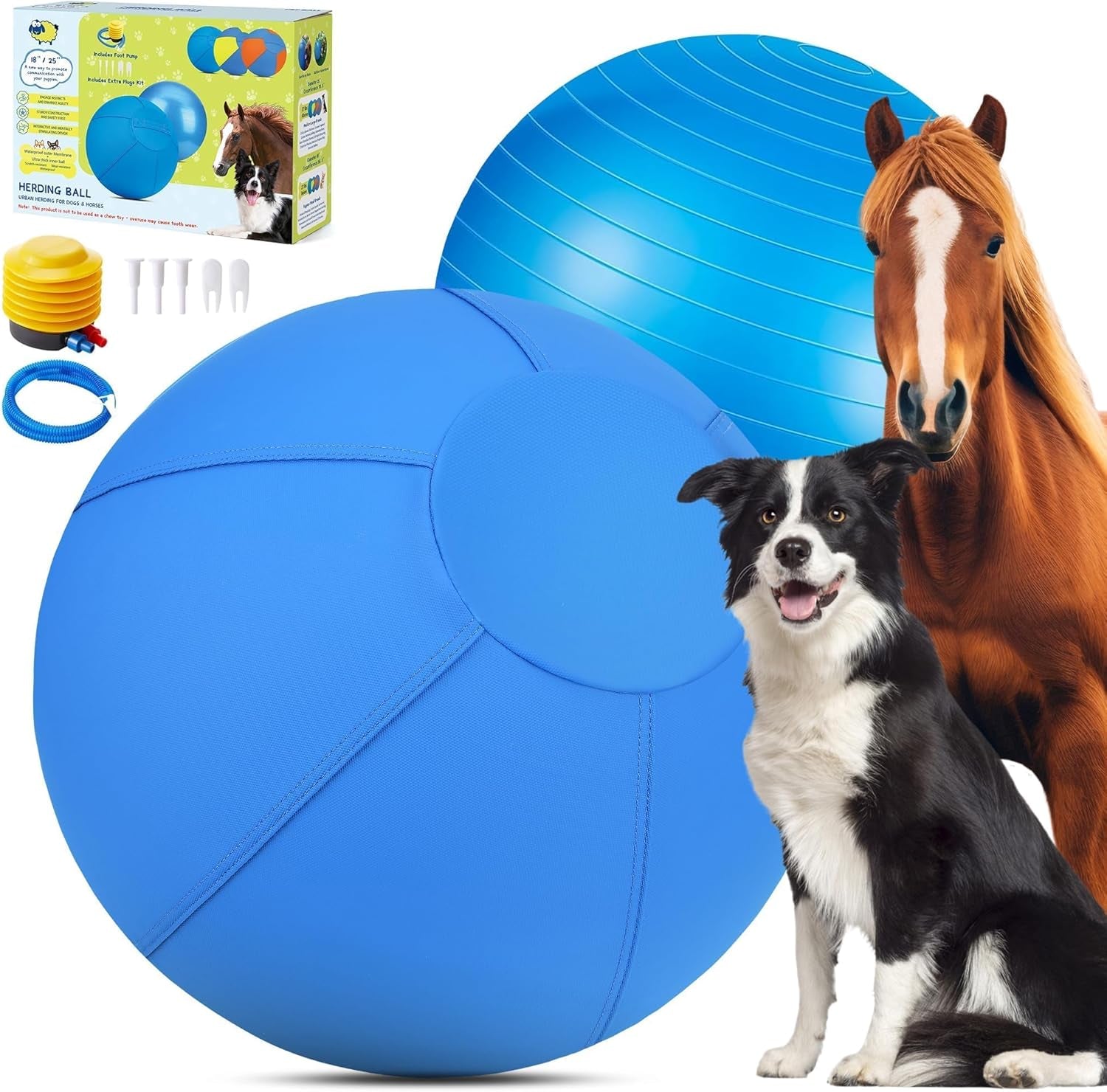 Herding Ball for Dogs and Horses - 18" Jolly Ball for Dogs, Agility Training Equipment, Herding for Australian/German Shepherd, Improved Bite-Resistant, Reinforced Sewing Dog Toys - Blue Medium