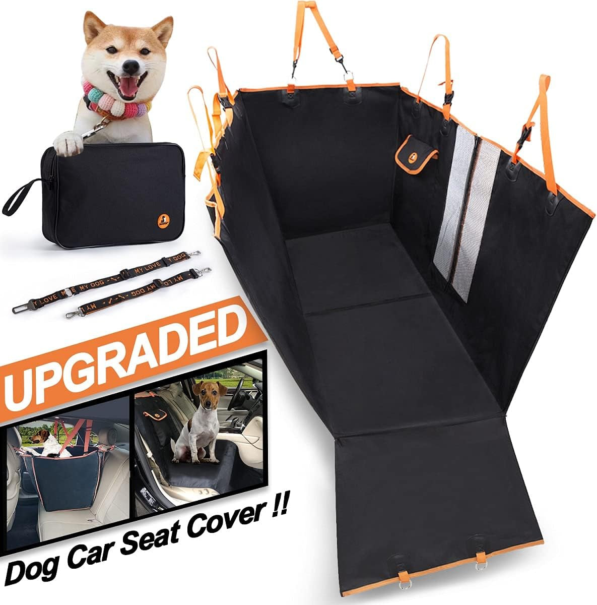 Upgraded 4-In-1 Dog Car Seat Cover Pet Seat Covers for Back Seat, Scratch Proof & Nonslip Backing & Hammock, 900D Heavy Duty Dog Seat Protector for Cars, Trucks and Suvs (Black)