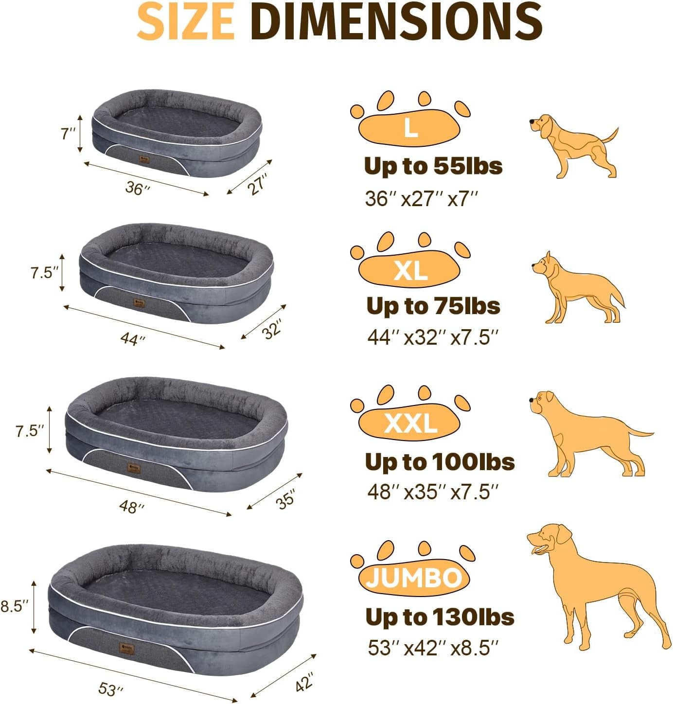 Orthopedic Waterproof Large Dog Bed: Washable Dog Bed with Bolsters - Removable Orthopedic for Medium L XL Large Sized - Non-Slip