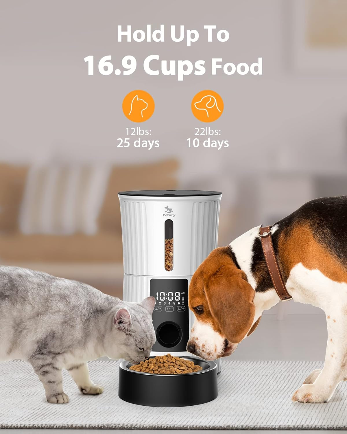 Timed Automatic Cat Feeders - 4L Programable Dry Food Dispenser for Cats and Small Medium Dogs 6 Meals with Desiccant Bag Dual Power Supply 10S Voice Recorder