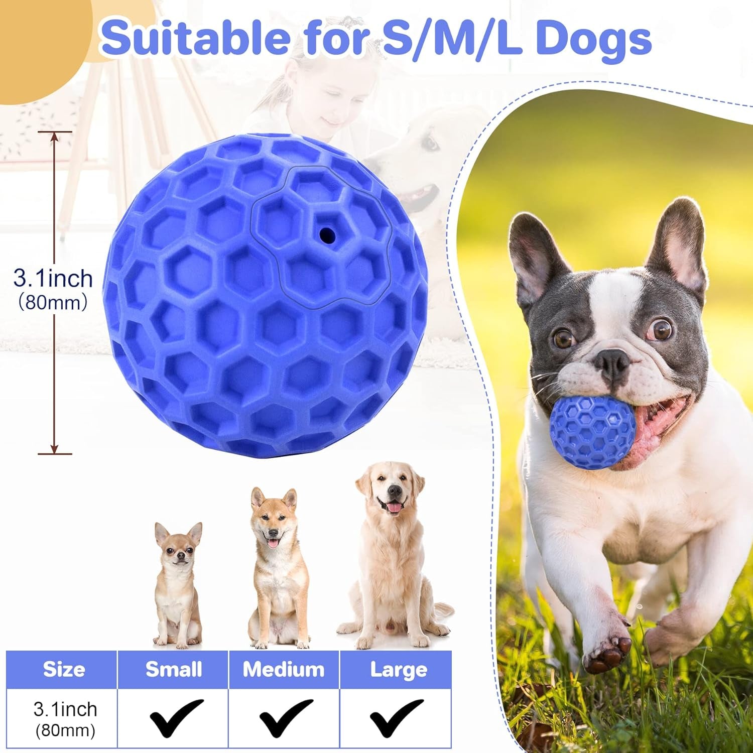 Indestructible Squeaky Dog Ball, Relieves Anxiety, Cleans Teeth, Interactive Chew Toy for Aggressive Chewers, Dog Toy for Large Breeds, Outdoor Waterproof