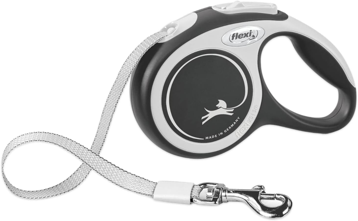 ® New Comfort Tape Retractable Dog Leash for Large Dogs Upto 110 Lbs. – 26 Ft., Nylon, Grey/Black| Tangle Free Pet Walking Leash with One-Handed Brake, Pause, Lock |German Quality Product