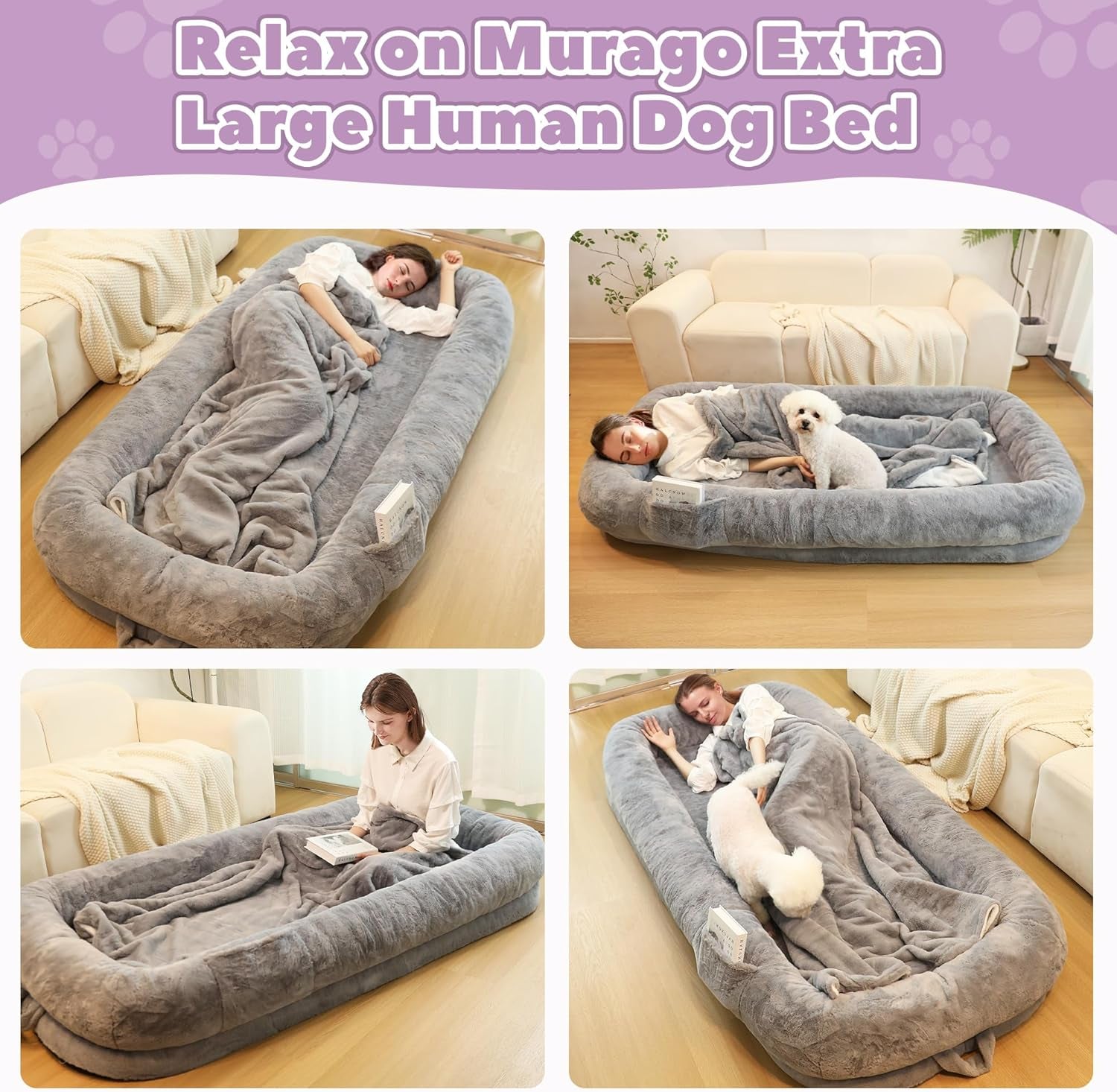 Human Dog Bed for Adults, 71" Long Human Size Dog Bed, Removable Cover, Washable, Waterproof, Orthopedic Design [Light Grey]