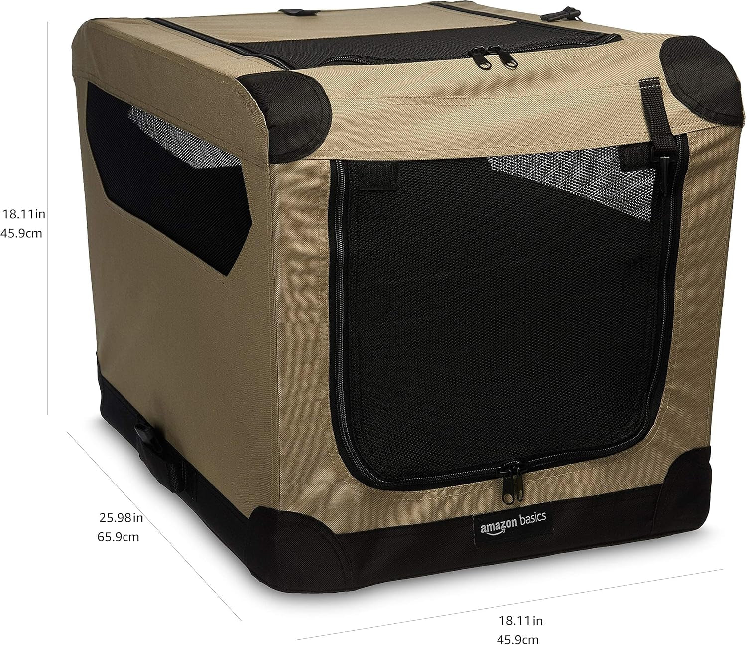 - 2 Door Foldable and Portable Travel Pet Kennel for Cat, Dog, Rabbit, 36 Inch, Tan, S 26" X 18" X 18"