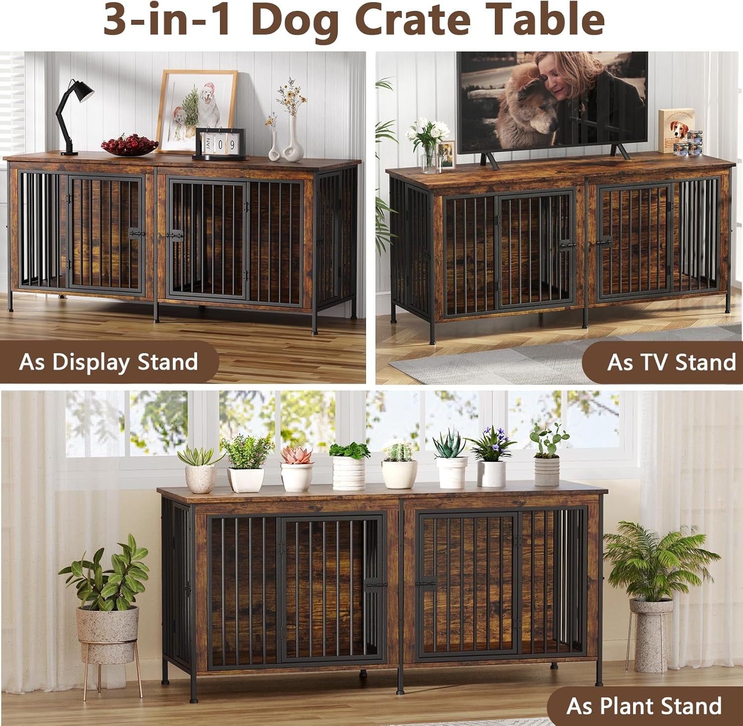 78 Inch Dog Cage Furniture for 2 Dogs, Extra Large Double Dog Crate Furniture Large Breed, XXL Thick Wooden Dog Crate Furniture TV Stand, Sturdy Dog Kennel Furniture Dog Crate with Divider