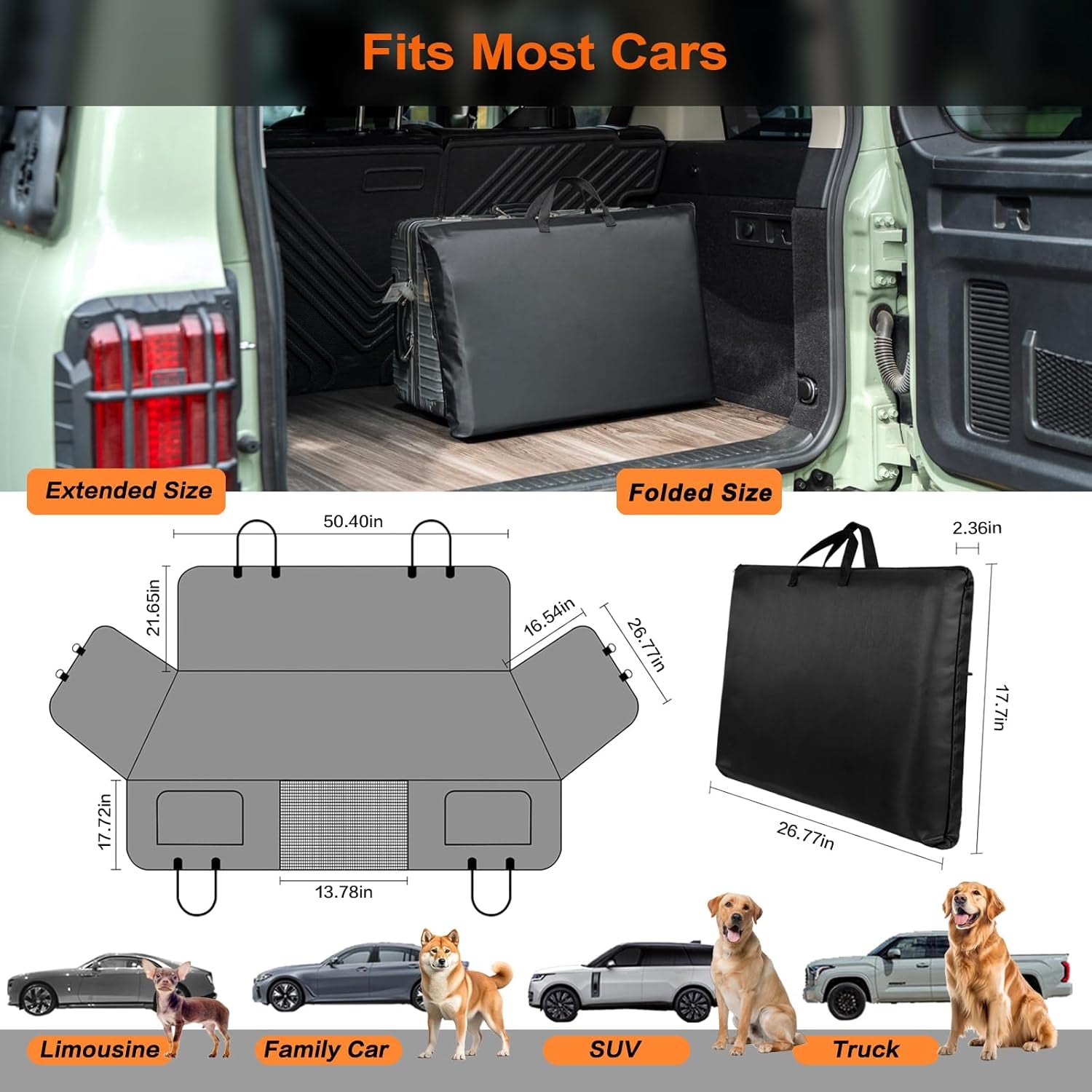 Back Seat Extender for Dogs, Hard Bottom Dog Car Backseat Cover Supports 400Lbs with Mesh Window and Storage Pockets, Waterproof Backseat Dogs Hammock for Pet in Car SUV or Truck