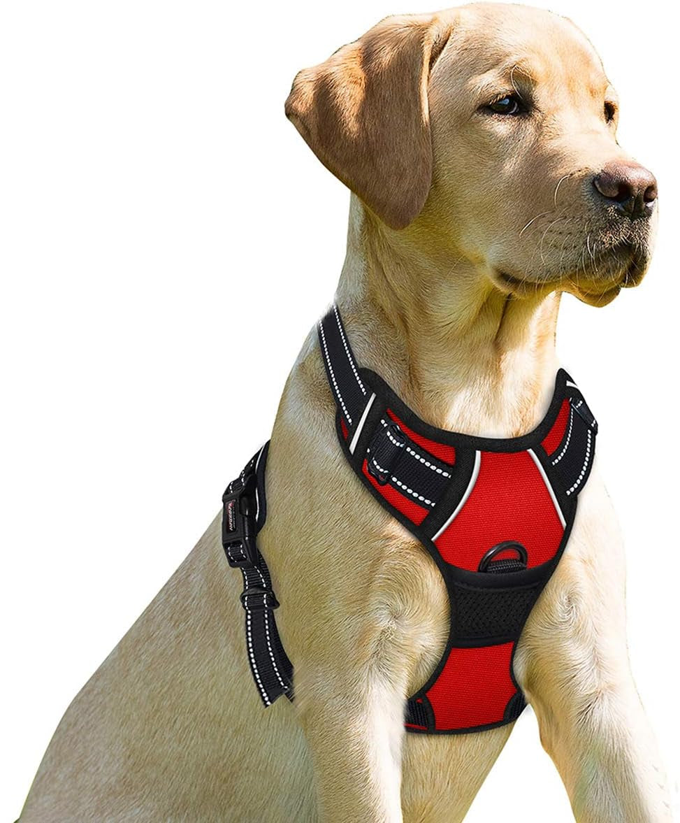 No Pull Dog Harness Front Clip Heavy Duty Reflective Easy Control Handle for Large Dog Walking(Red,L)