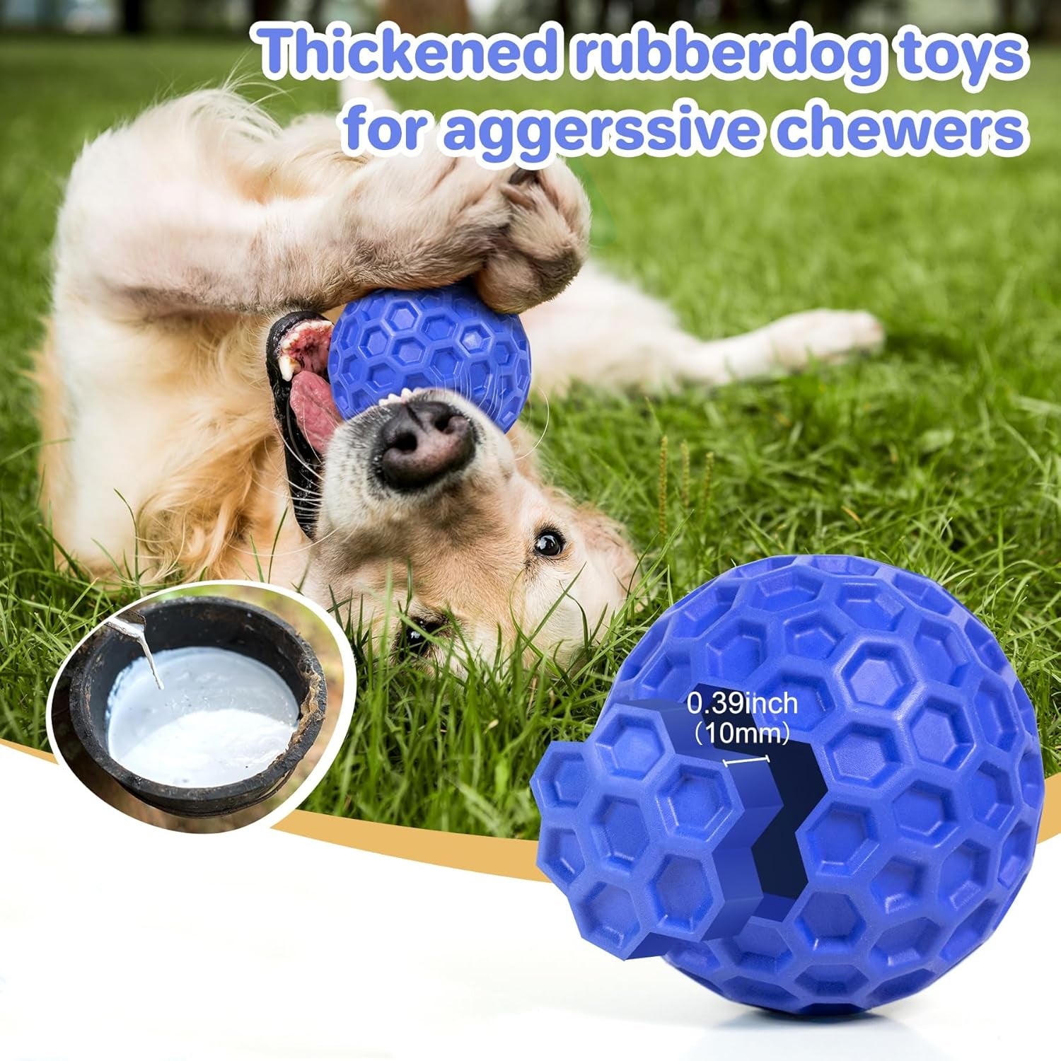 Indestructible Squeaky Dog Ball, Relieves Anxiety, Cleans Teeth, Interactive Chew Toy for Aggressive Chewers, Dog Toy for Large Breeds, Outdoor Waterproof