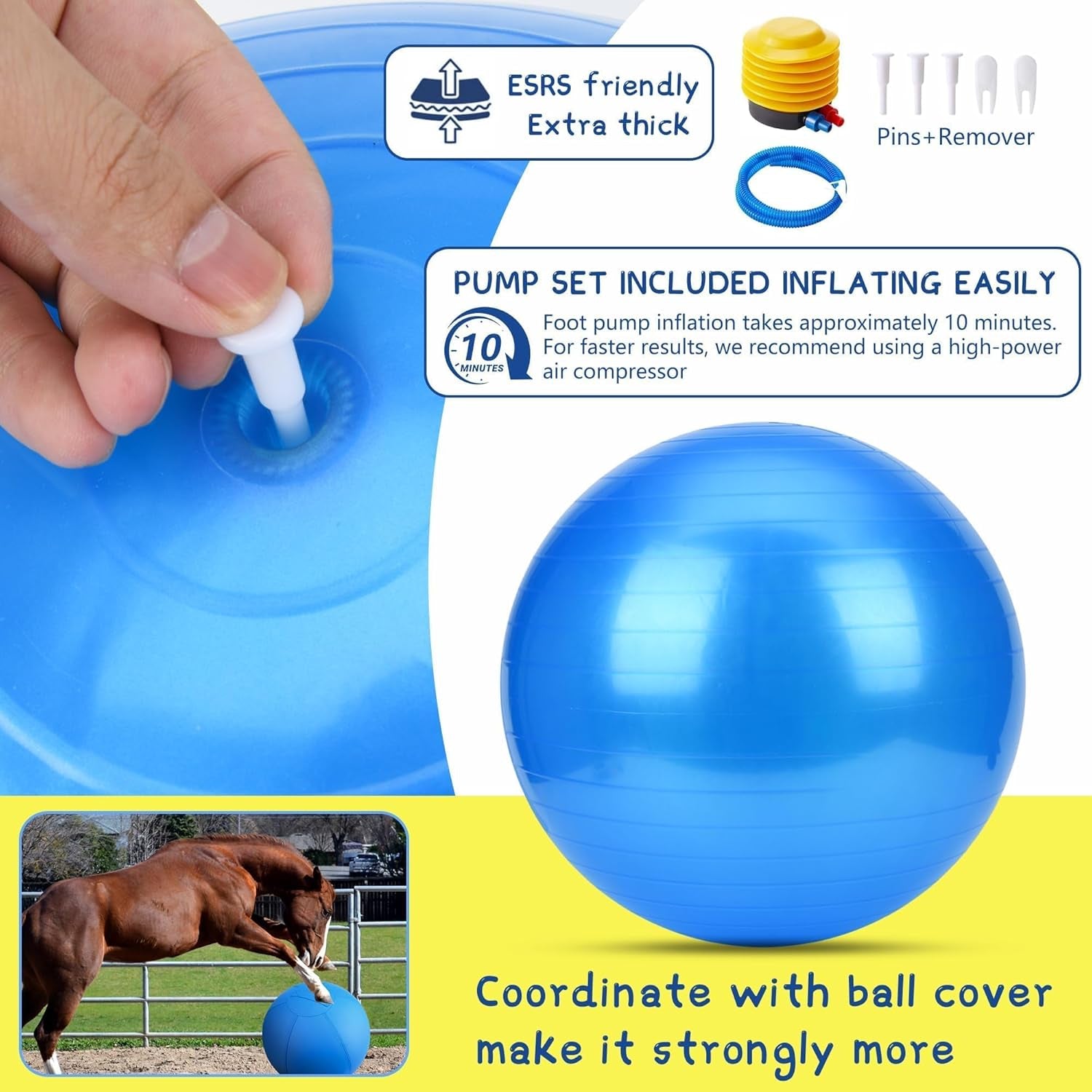 Herding Ball for Dogs and Horses - 18" Jolly Ball for Dogs, Agility Training Equipment, Herding for Australian/German Shepherd, Improved Bite-Resistant, Reinforced Sewing Dog Toys - Blue Medium