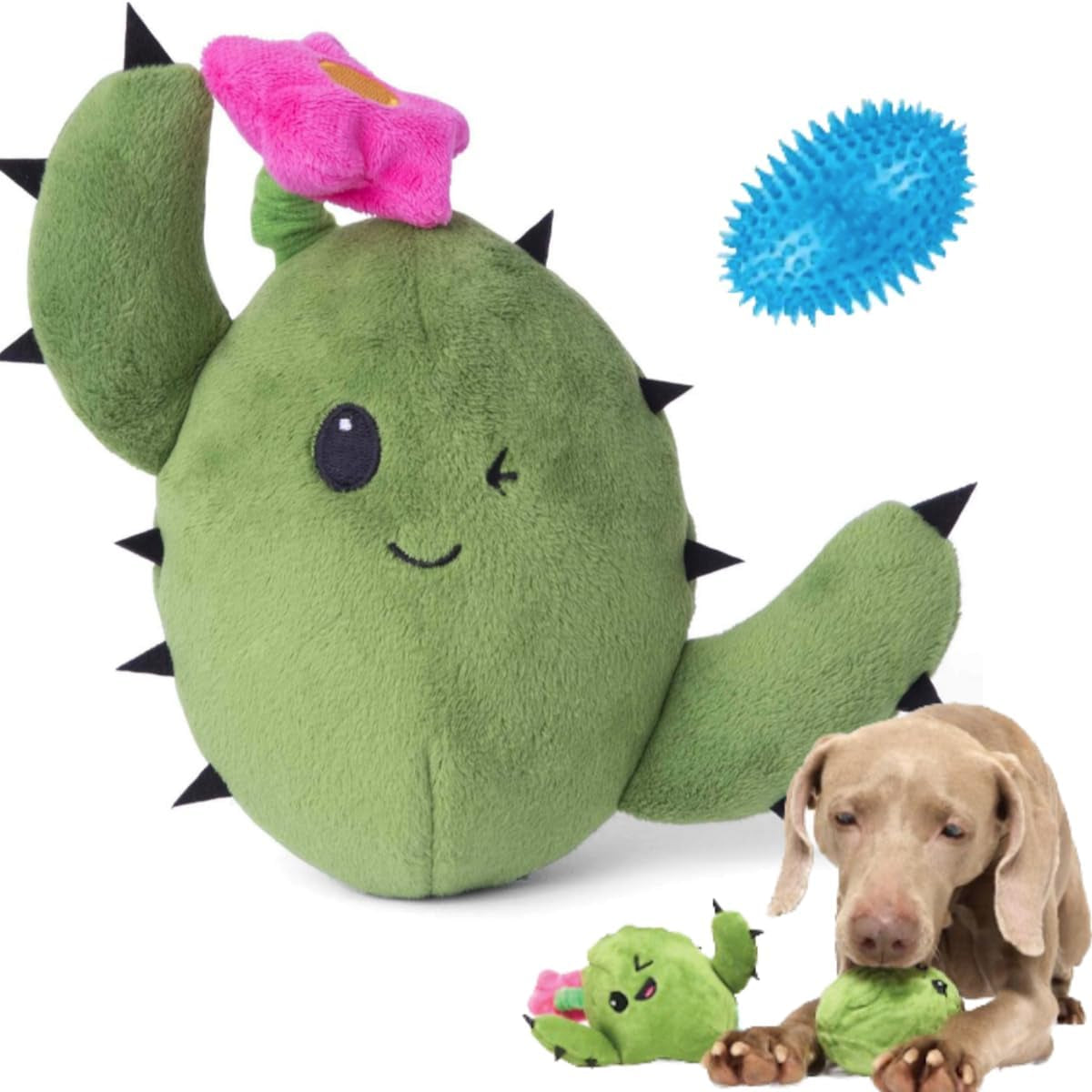 2 in 1 Interactive Plush Dog Toy - Rip and Reveal Toy for Dogs and Puppies - Stimulating Squeaky Pet Toys | Consuela Cactus (Large)