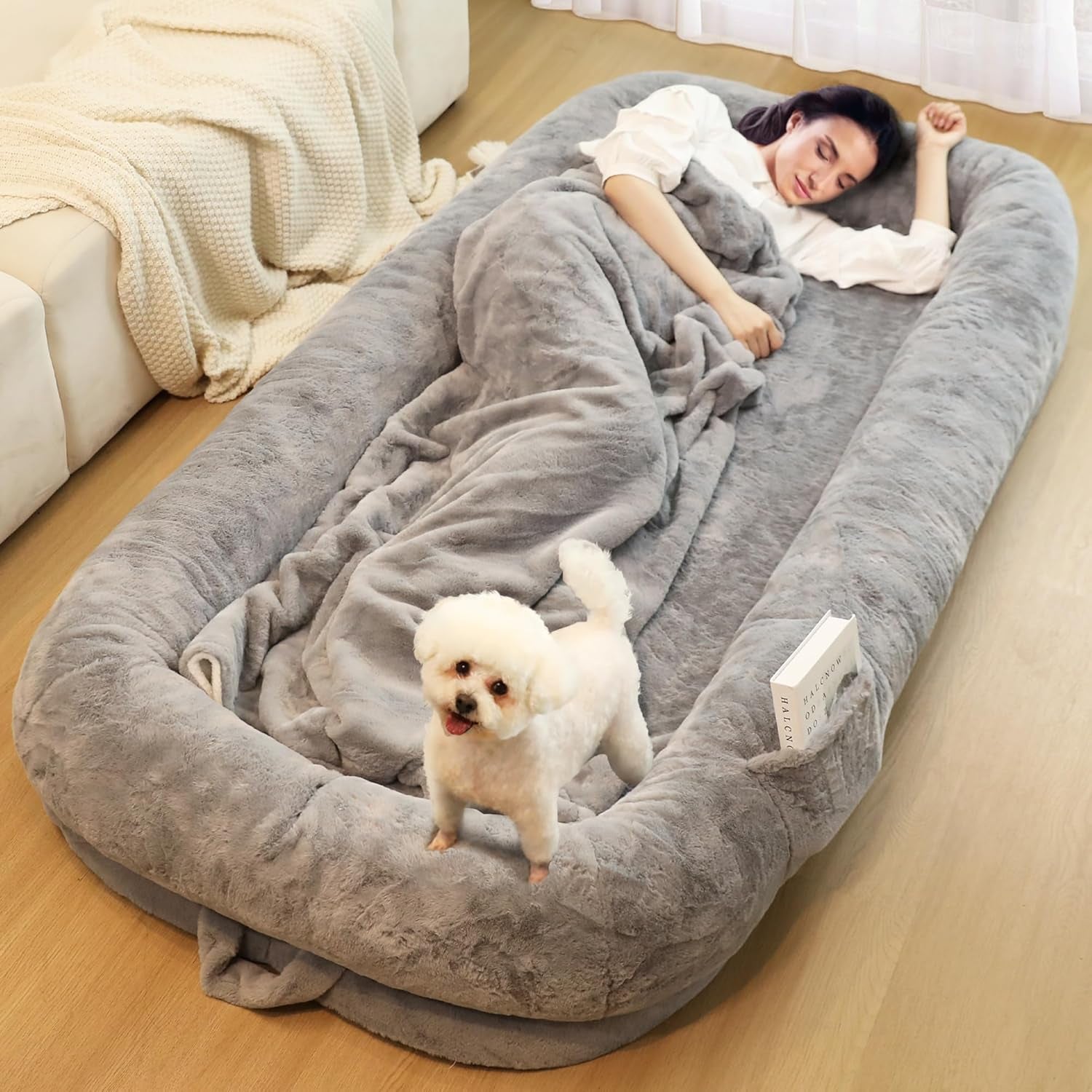 Human Dog Bed for Adults, 71" Long Human Size Dog Bed, Removable Cover, Washable, Waterproof, Orthopedic Design [Light Grey]