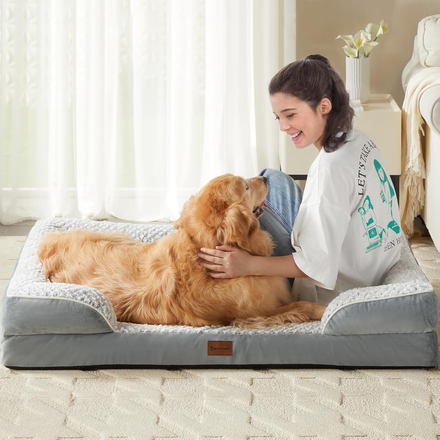 Orthopedic Dog Beds for Large Dogs,Sofa Bed Extra Dogs. Egg Crate Foam with Removable Washable Pillow Cover,Waterproof Couch Anti-Slip Bottom,Pet Bed., Grey