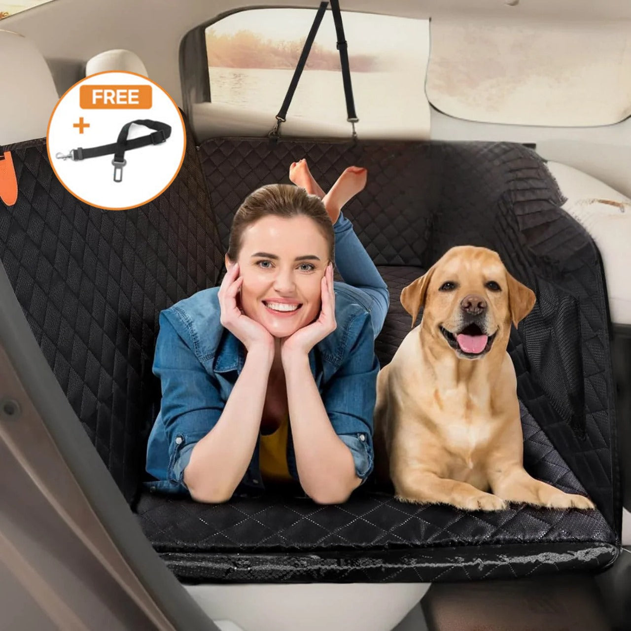 6-In-1 Dog Car Seat Cover for Back Seat, Waterproof Dog Car Hammock with Mesh Window, Non-Slip Pet Backseat Protector for Cars, Trucks and Suvs