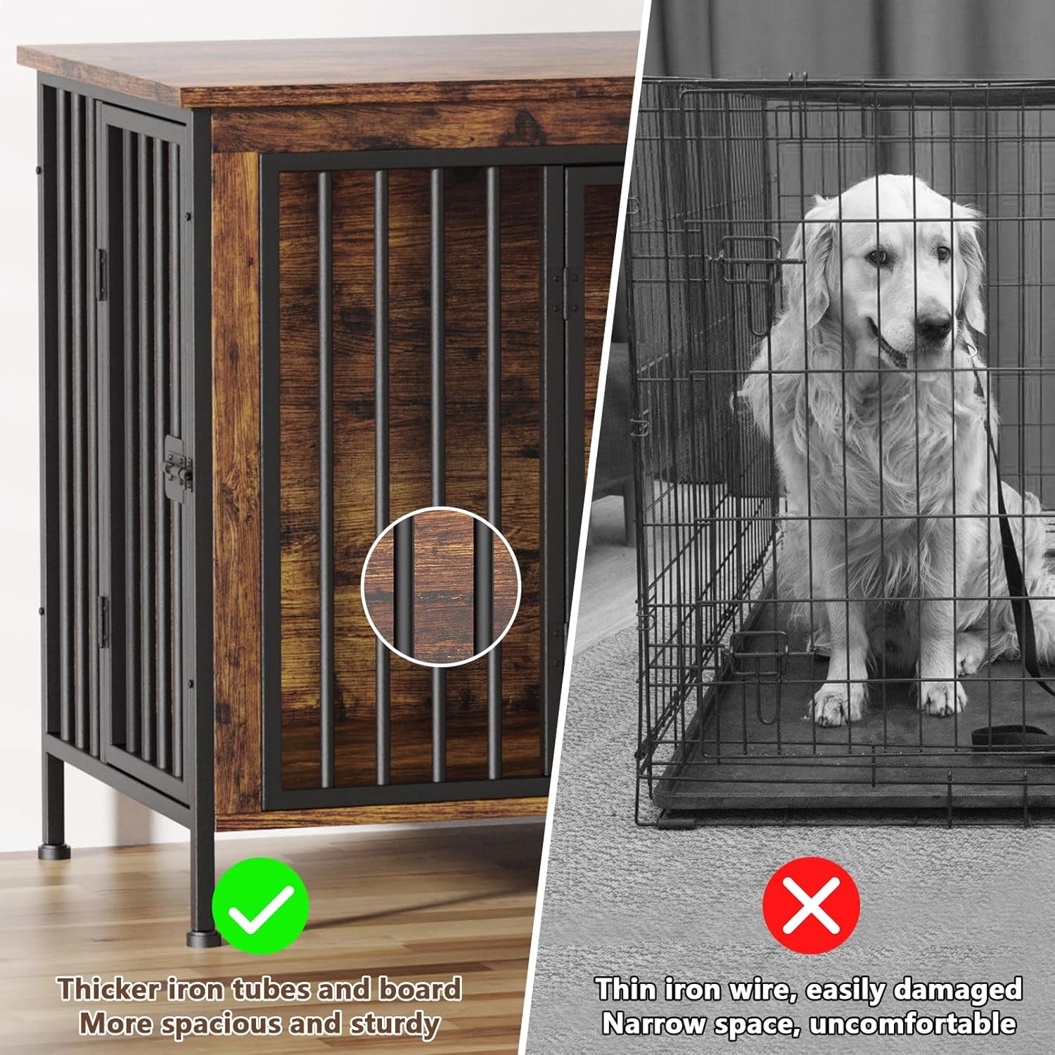 78 Inch Dog Cage Furniture for 2 Dogs, Extra Large Double Dog Crate Furniture Large Breed, XXL Thick Wooden Dog Crate Furniture TV Stand, Sturdy Dog Kennel Furniture Dog Crate with Divider