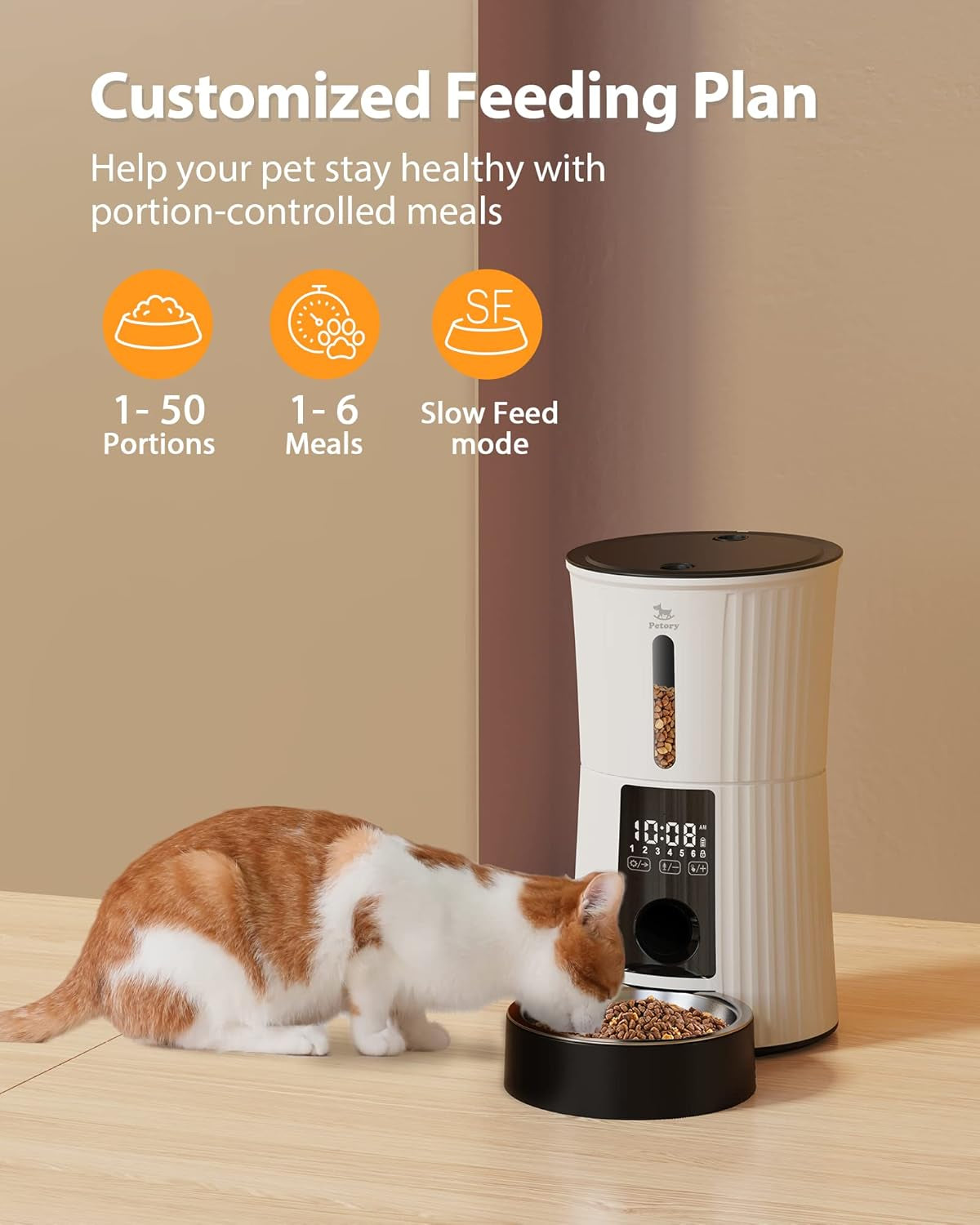 Timed Automatic Cat Feeders - 4L Programable Dry Food Dispenser for Cats and Small Medium Dogs 6 Meals with Desiccant Bag Dual Power Supply 10S Voice Recorder