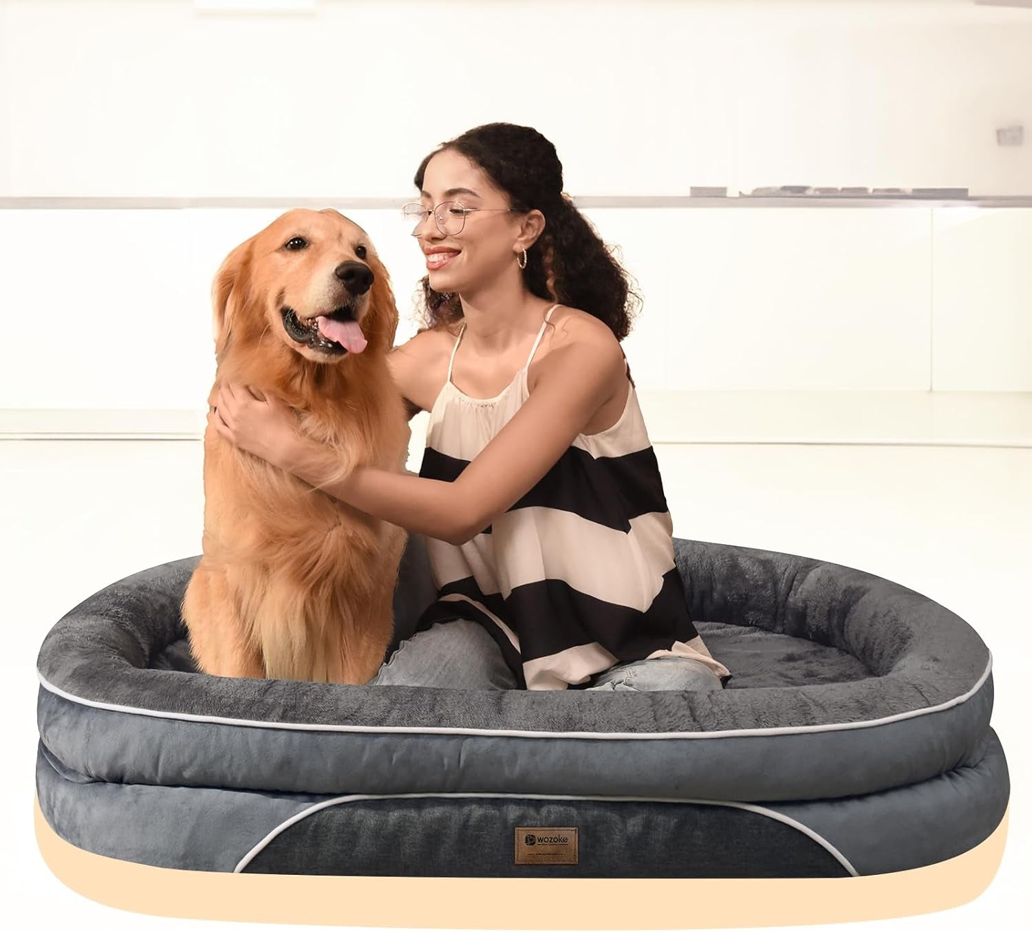 Orthopedic Waterproof Large Dog Bed: Washable Dog Bed with Bolsters - Removable Orthopedic for Medium L XL Large Sized - Non-Slip