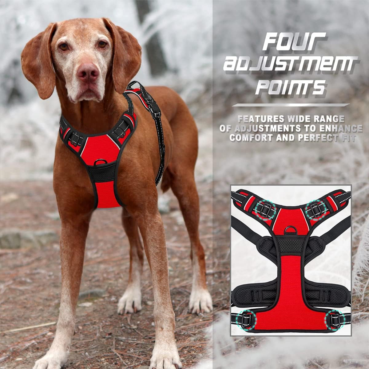 No Pull Dog Harness Front Clip Heavy Duty Reflective Easy Control Handle for Large Dog Walking(Red,L)