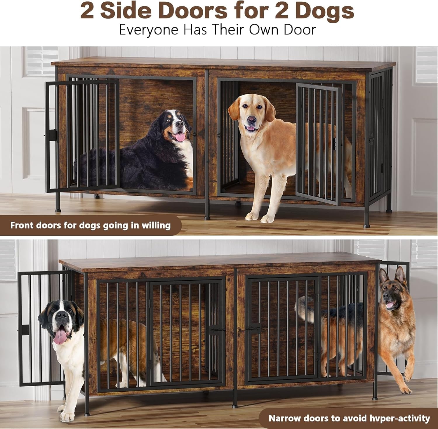 78 Inch Dog Cage Furniture for 2 Dogs, Extra Large Double Dog Crate Furniture Large Breed, XXL Thick Wooden Dog Crate Furniture TV Stand, Sturdy Dog Kennel Furniture Dog Crate with Divider