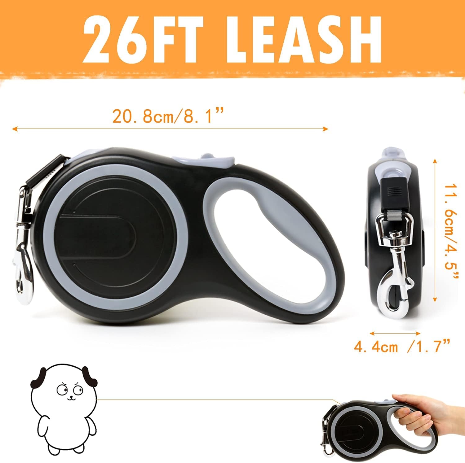 26Ft Retractable Dog Leash, Heavy Duty Great Leash for Dog up to 110 Lbs, Anti-Slip Rubberized Handle, One-Handed Brake, Strong Nylon Tape, Tangle Free——