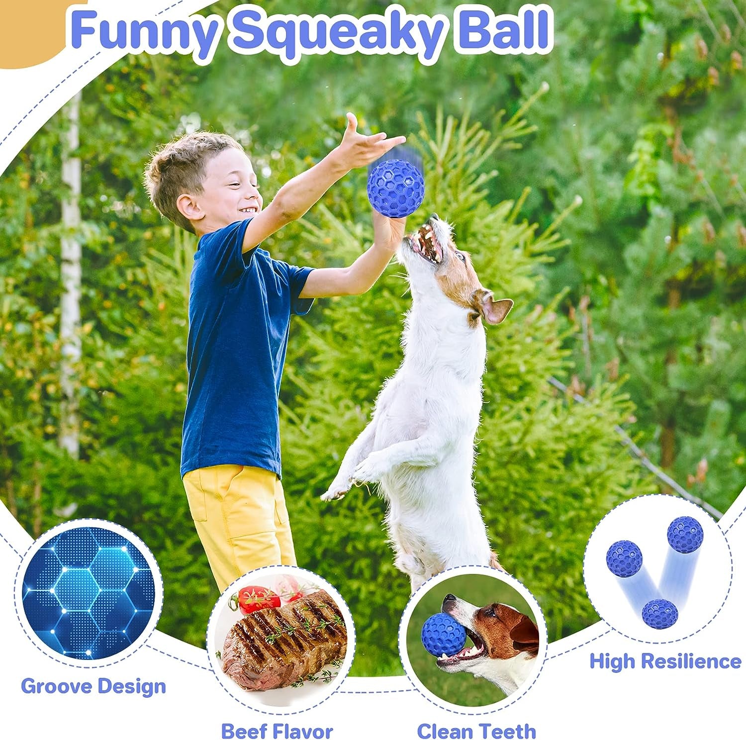 Indestructible Squeaky Dog Ball, Relieves Anxiety, Cleans Teeth, Interactive Chew Toy for Aggressive Chewers, Dog Toy for Large Breeds, Outdoor Waterproof