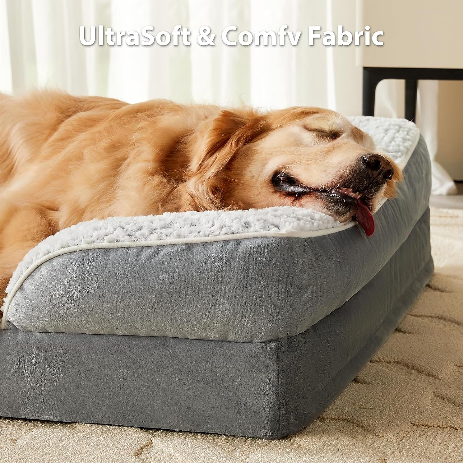 Orthopedic Dog Beds for Large Dogs,Sofa Bed Extra Dogs. Egg Crate Foam with Removable Washable Pillow Cover,Waterproof Couch Anti-Slip Bottom,Pet Bed., Grey