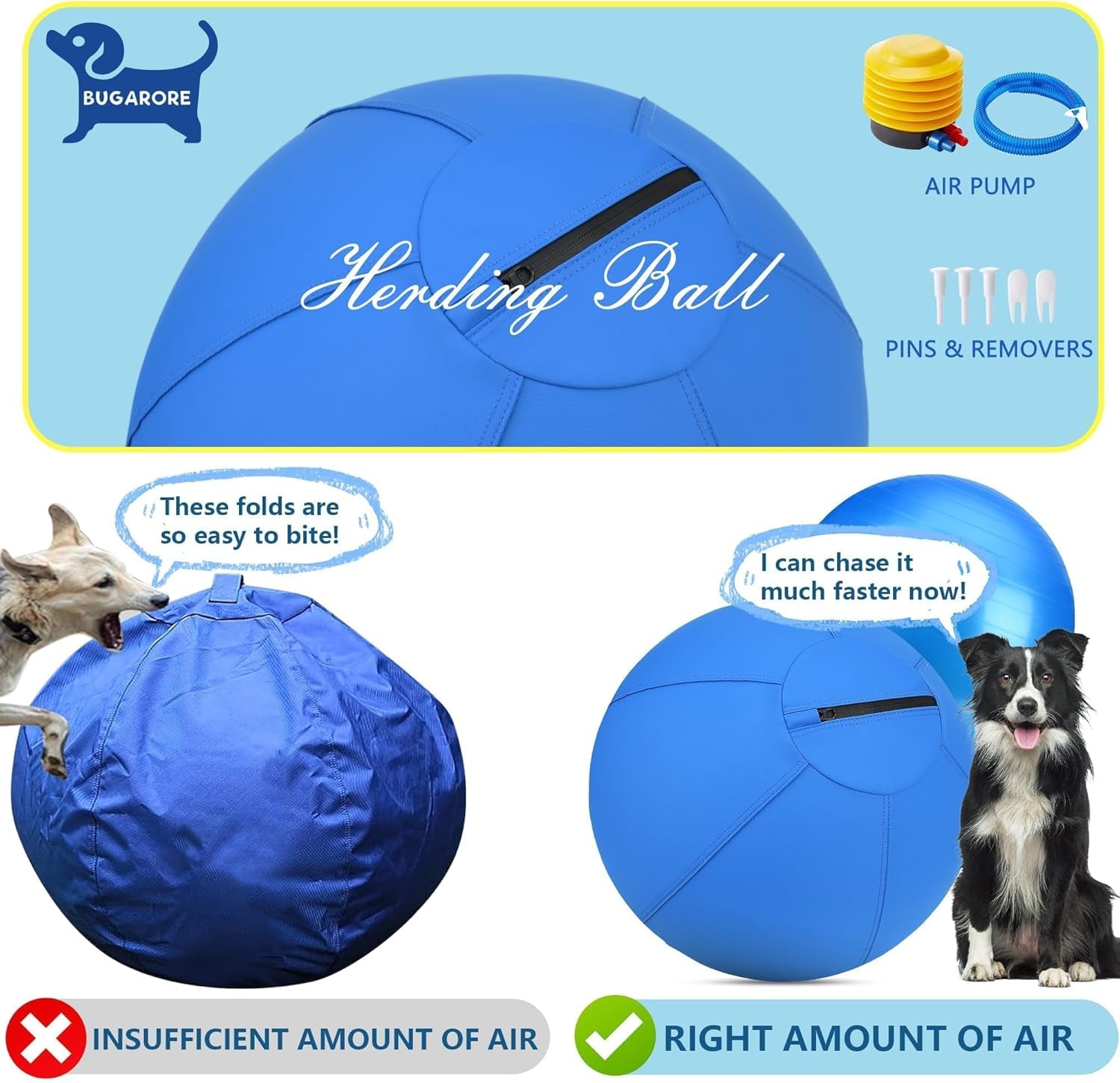 Herding Ball for Dogs and Horses - 18" Jolly Ball for Dogs, Agility Training Equipment, Herding for Australian/German Shepherd, Improved Bite-Resistant, Reinforced Sewing Dog Toys - Blue Medium