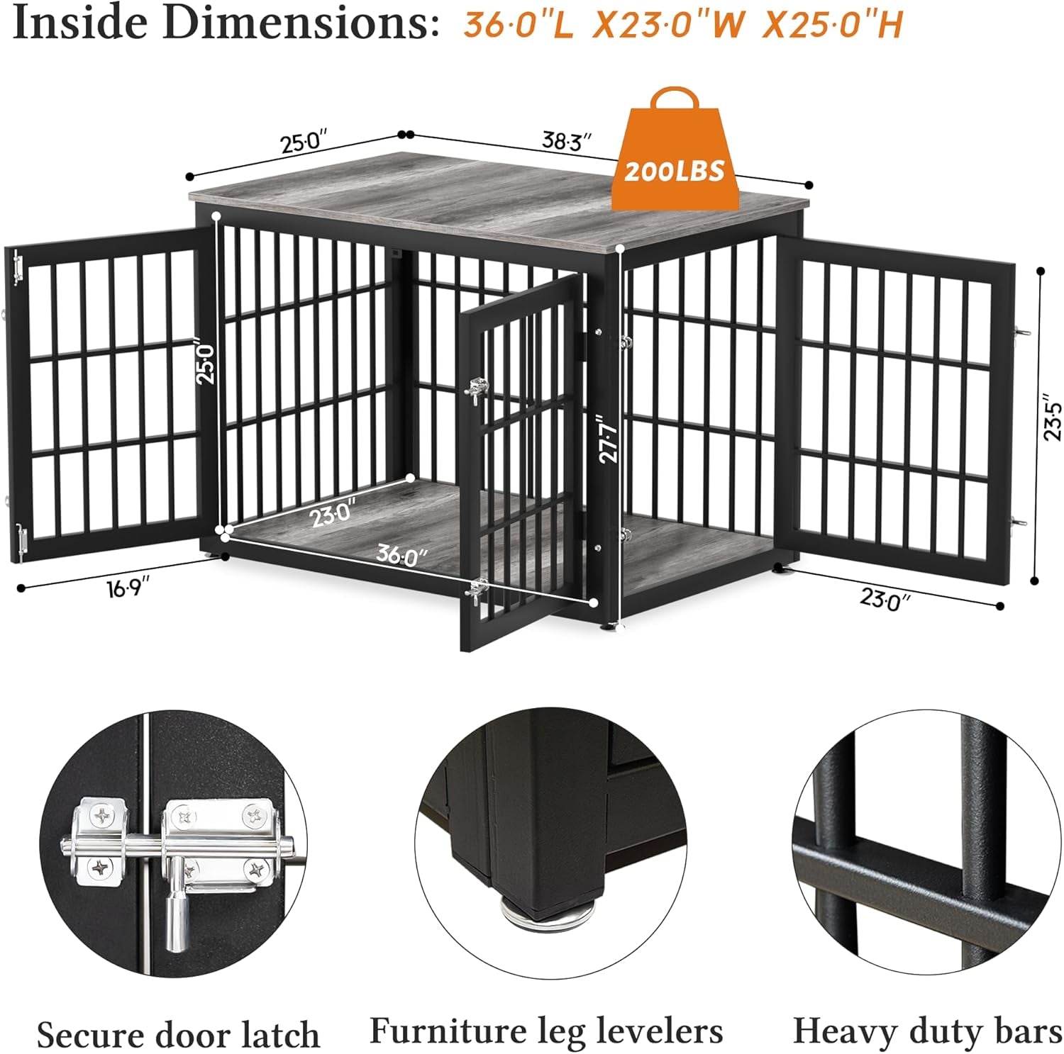 Heavy Duty Dog Crate Furniture for Large and Medium Dogs, Decorative Pet House End Table, Wooden Cage Kennel Furniture Indoor, Gray