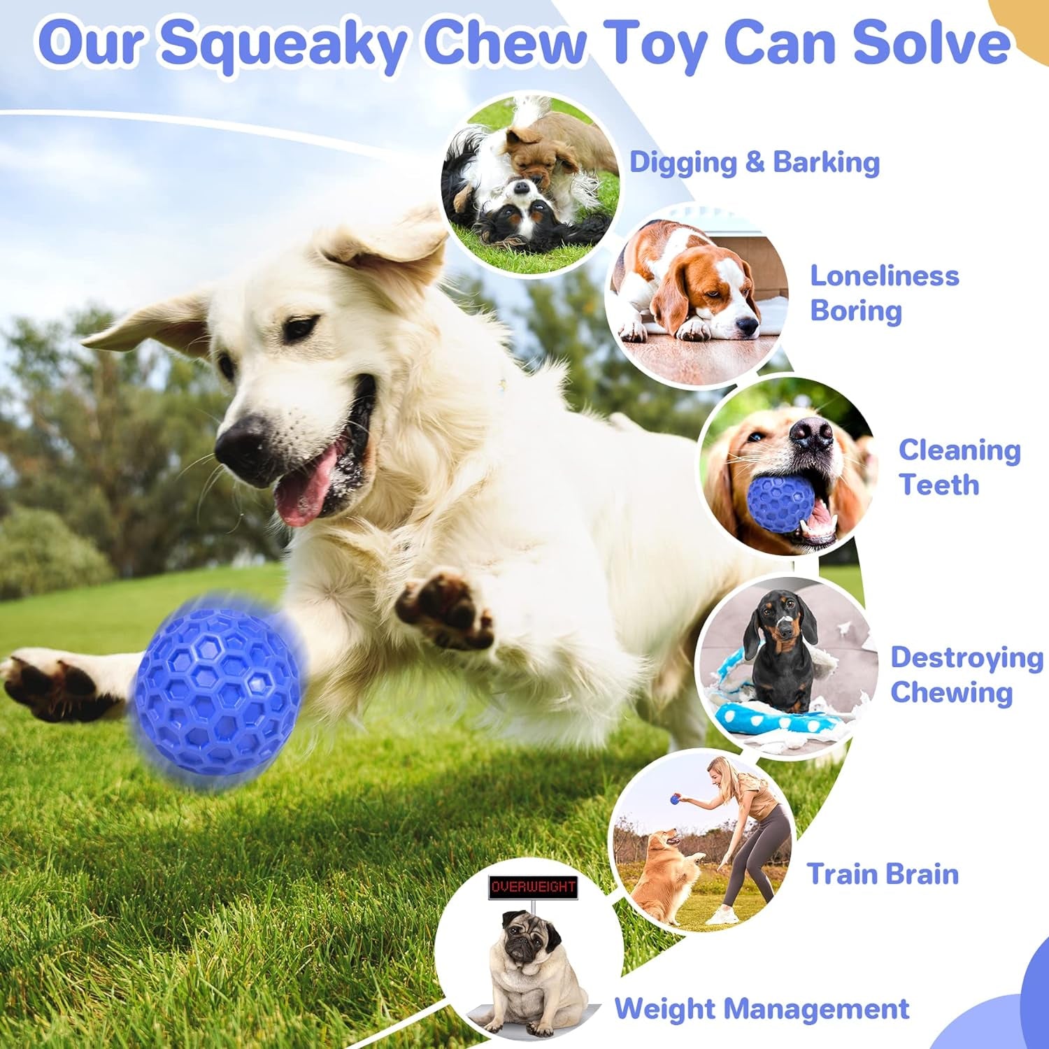 Indestructible Squeaky Dog Ball, Relieves Anxiety, Cleans Teeth, Interactive Chew Toy for Aggressive Chewers, Dog Toy for Large Breeds, Outdoor Waterproof