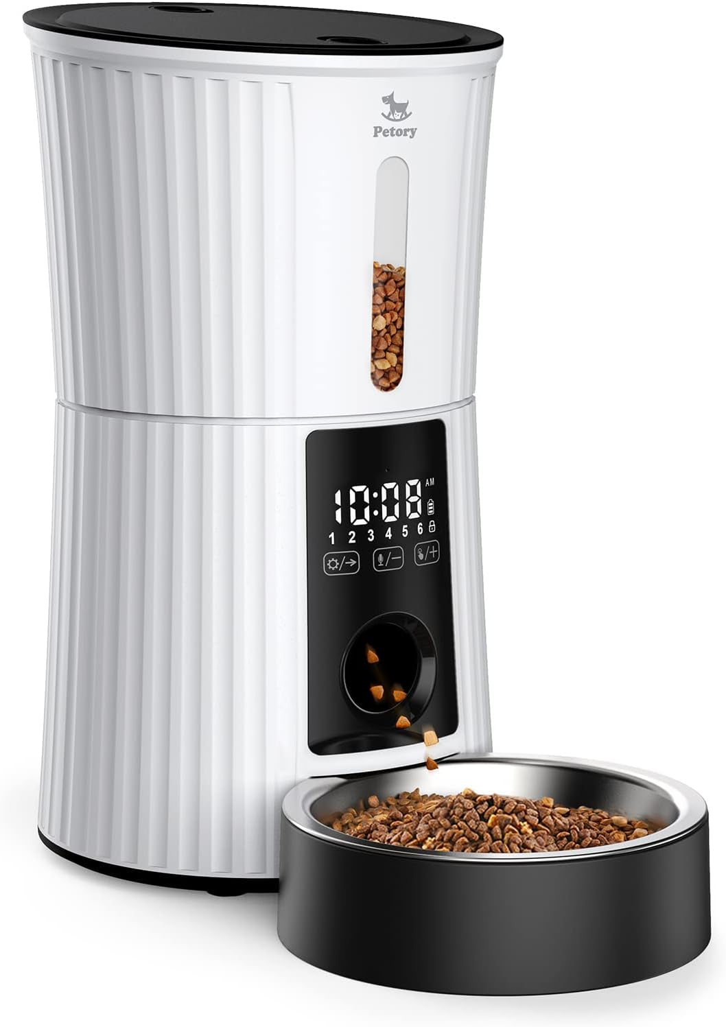 Timed Automatic Cat Feeders - 4L Programable Dry Food Dispenser for Cats and Small Medium Dogs 6 Meals with Desiccant Bag Dual Power Supply 10S Voice Recorder