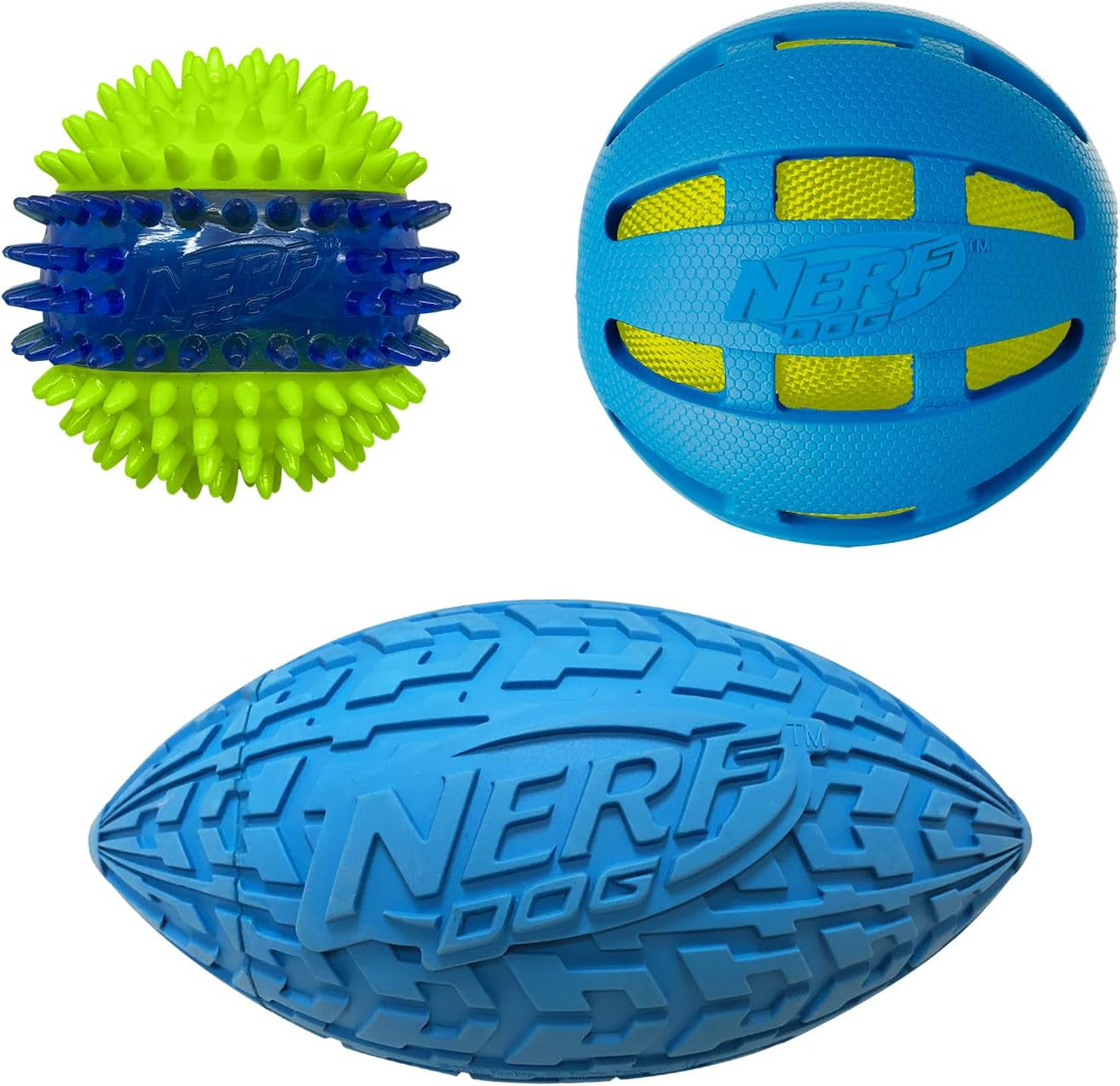 Three Toy Gift Set: Crunch Ball, Spike LED Squeak Ball, and Squeak Football Gift Set