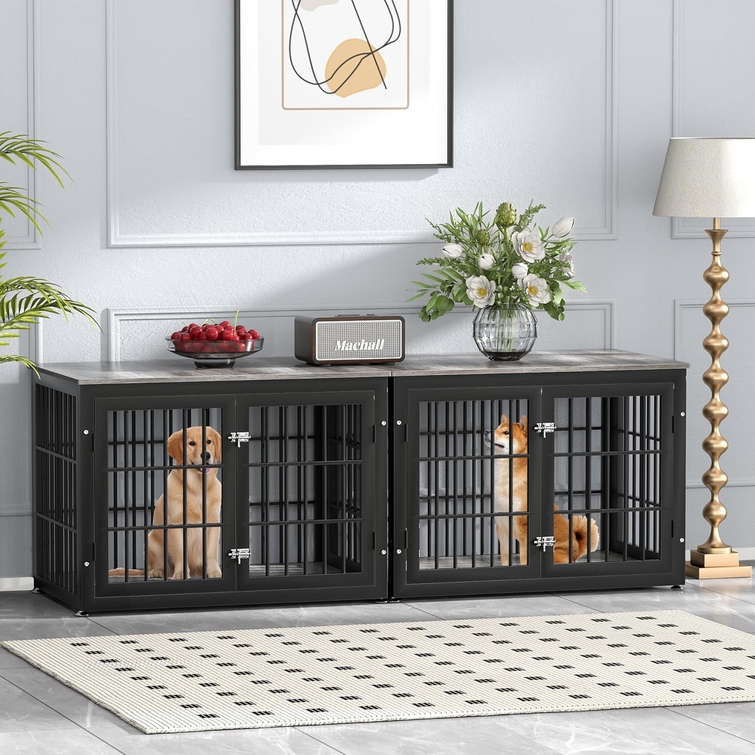 Heavy Duty Dog Crate Furniture for Large and Medium Dogs, Decorative Pet House End Table, Wooden Cage Kennel Furniture Indoor, Gray