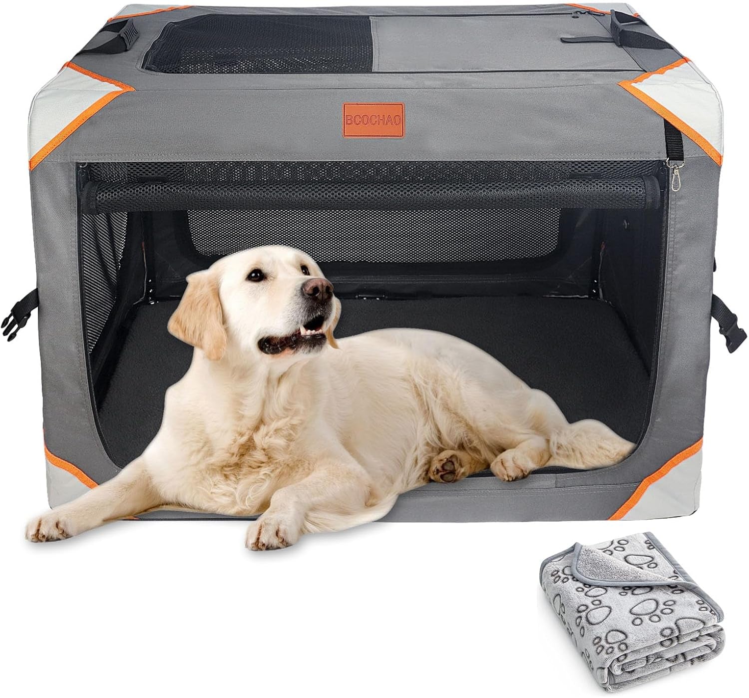 Collapsible Dog Crate-Portable Dog Travel Crate for Medium/Large Dogs,4-Door 36 in Dog Crates,Sturdy and Durable,Breathable and Comfortable,Suitable for Indoor and Outdoor Travel;Dog Blanket